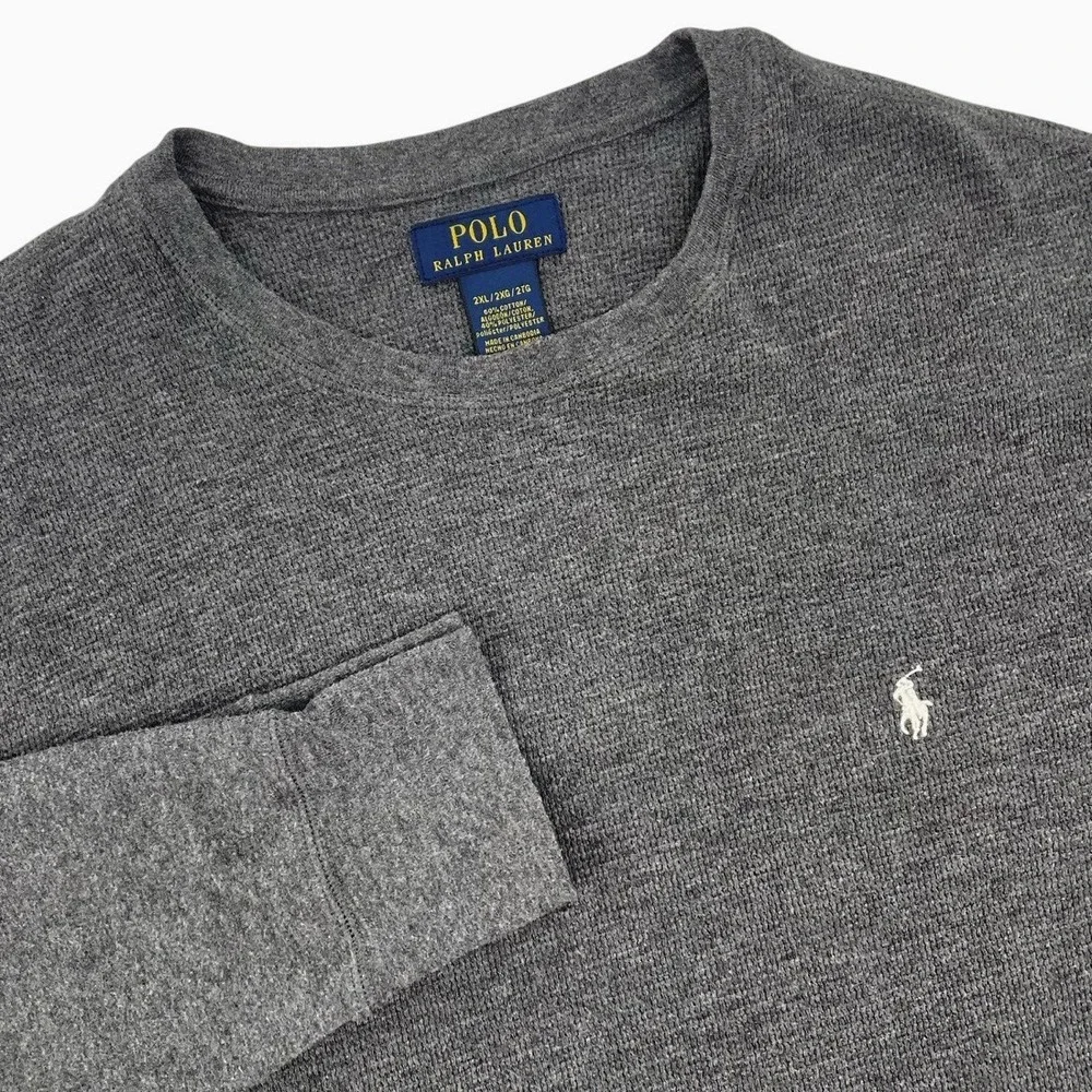Polo Ralph Lauren XXL Waffle Knit Long Sleeve Shirt Charcoal Gray Pony Logo‎ 2XL